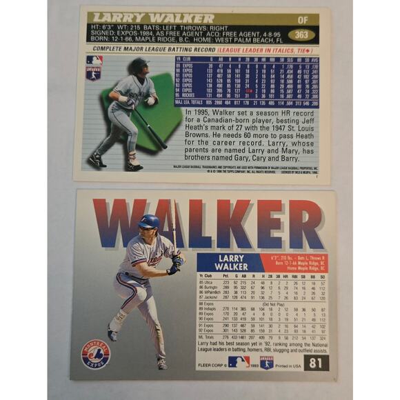 Six Larry Walker MLB Baseball Cards Upper Deck, Donruss, Fleer - Picture 8 of 8